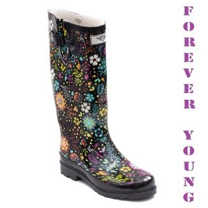 Women Tall Rubber Rain Boots, RB-1514, Flowers